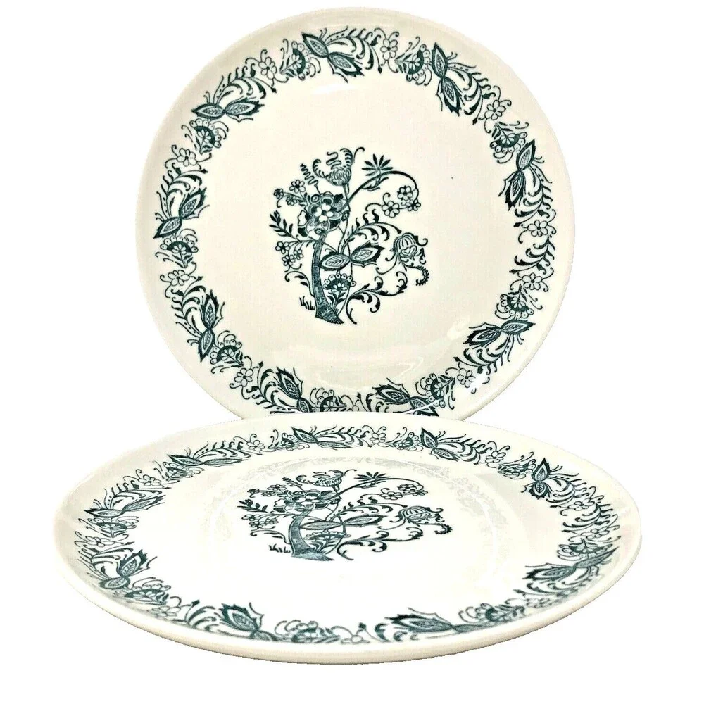 VIntage French Saxon China USA Dinner Plates Teal Floral 10